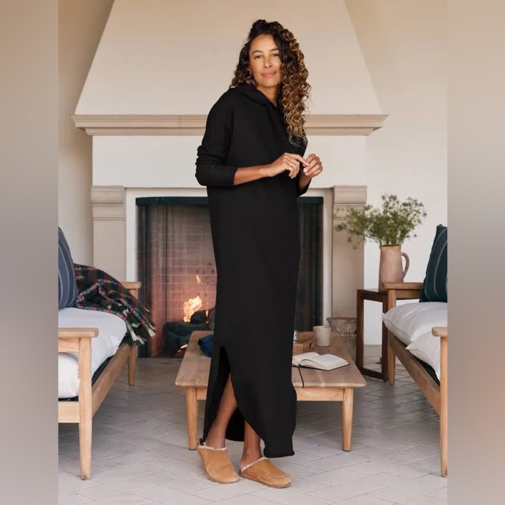 Frankโ & Eileen James Triple Fleece Black Hooded Maxi Dress size S